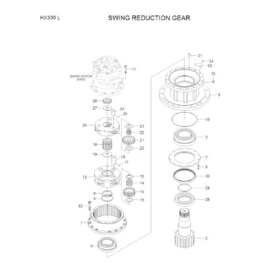 39K9-12100 Swing Reduction Gear For Hyundai HX330L HX350 HX360 HX380 320-9 340-7 Hydraulic Swing Motor Swing Gearbox Aftermarket